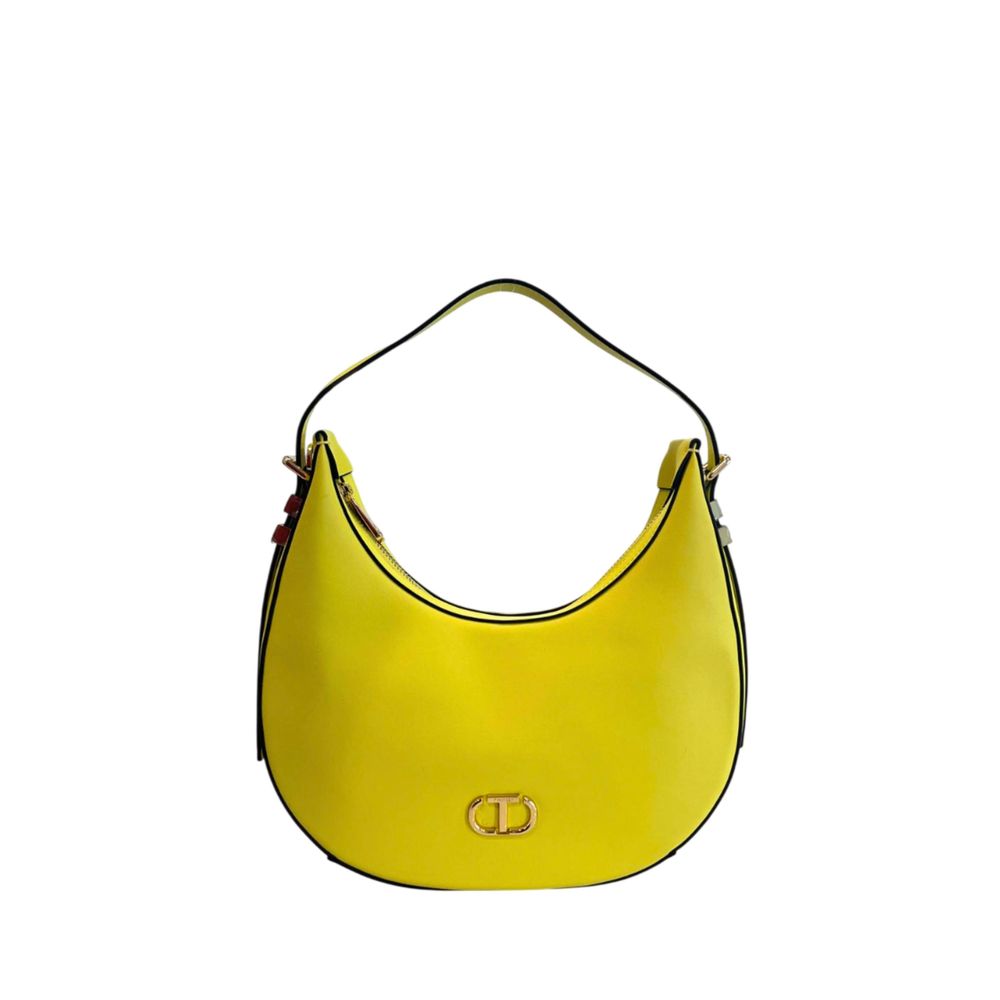 Shoulder Clutch Handbag by Twinset for women in polyethylene bicolour & gold showcases a sculptural silhouette, featuring a secure zipper, ample built-in-compartments, and versatile shoulder-strap & adjustable-strap for a sculptural aesthetic.