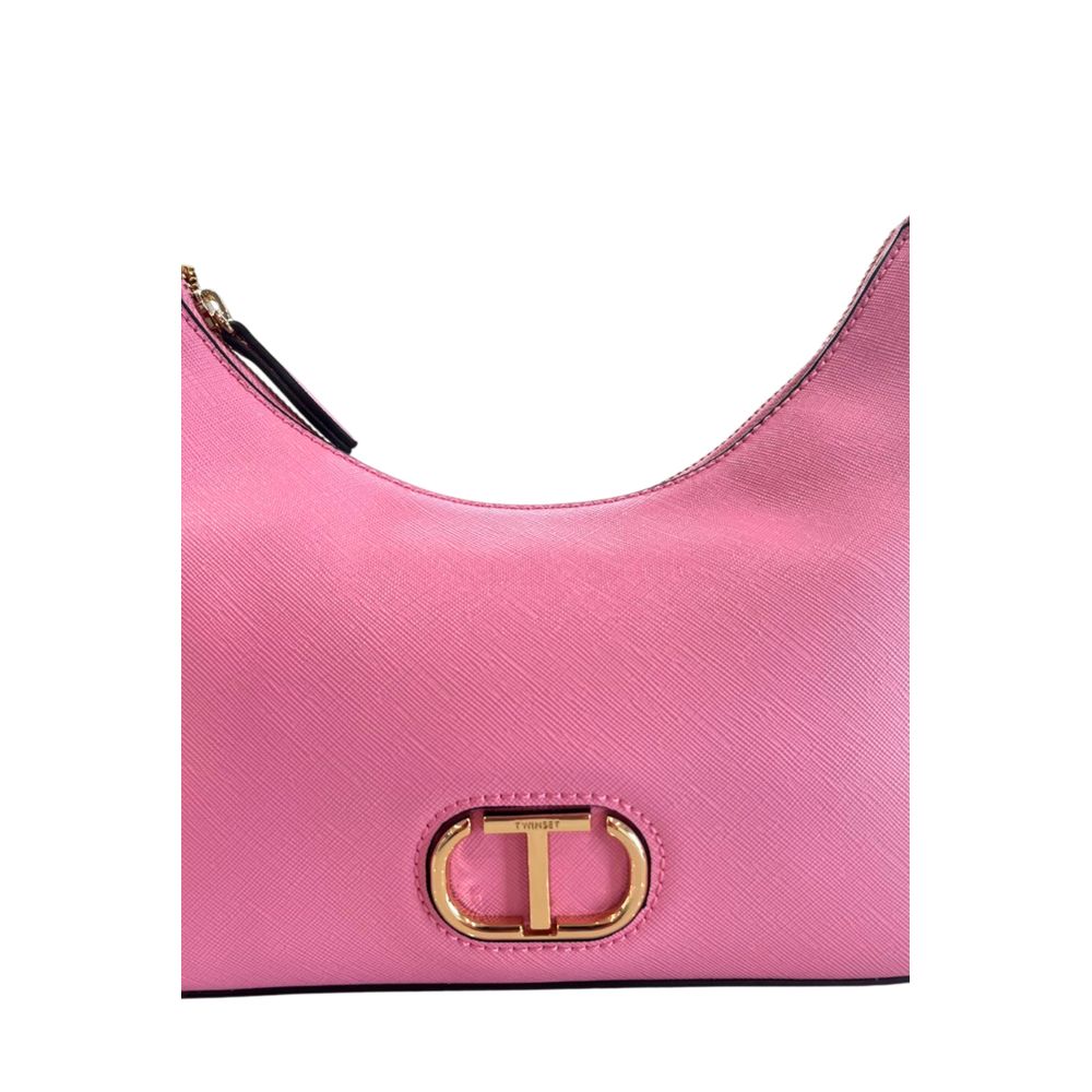 Compact Shoulder Clutch Handbag by Twinset for women in polyurethane gold, multicolor & pink features a sculptural silhouette with a secure zipper, ample built-in-compartments, and versatile shoulder-strap & adjustable-strap for a sculptural finish.