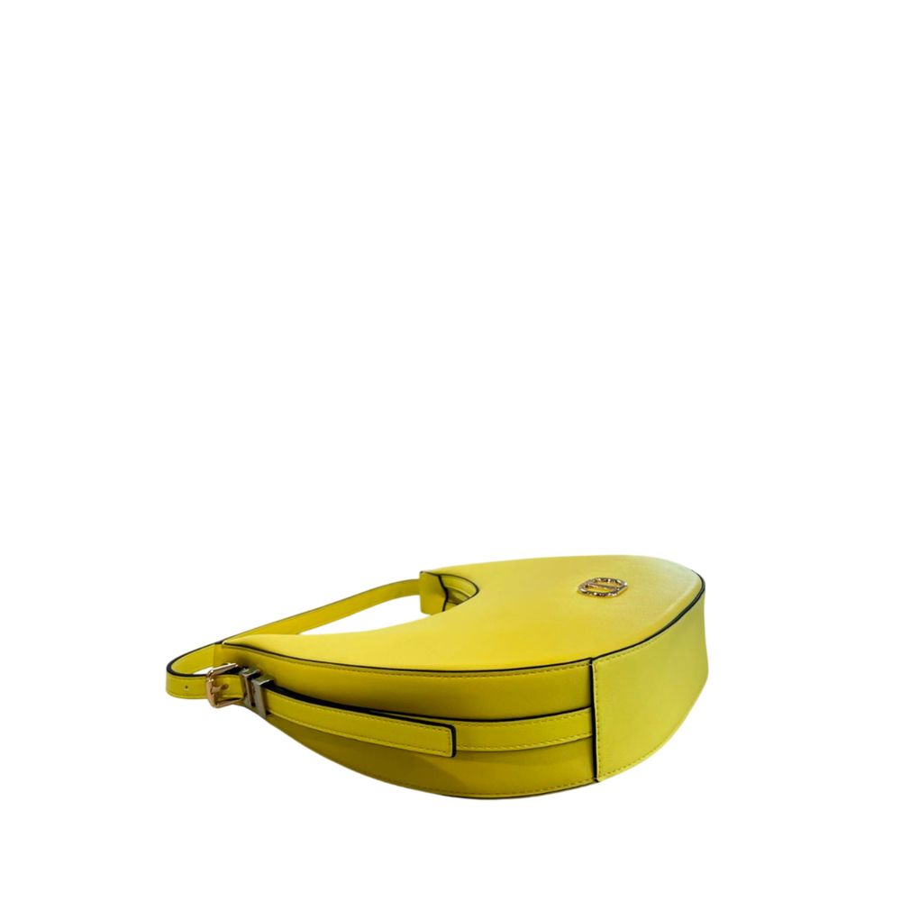 Shoulder Clutch Handbag by Twinset for women in polyethylene bicolour & gold showcases a sculptural silhouette, featuring a secure zipper, ample built-in-compartments, and versatile shoulder-strap & adjustable-strap for a sculptural finish.
