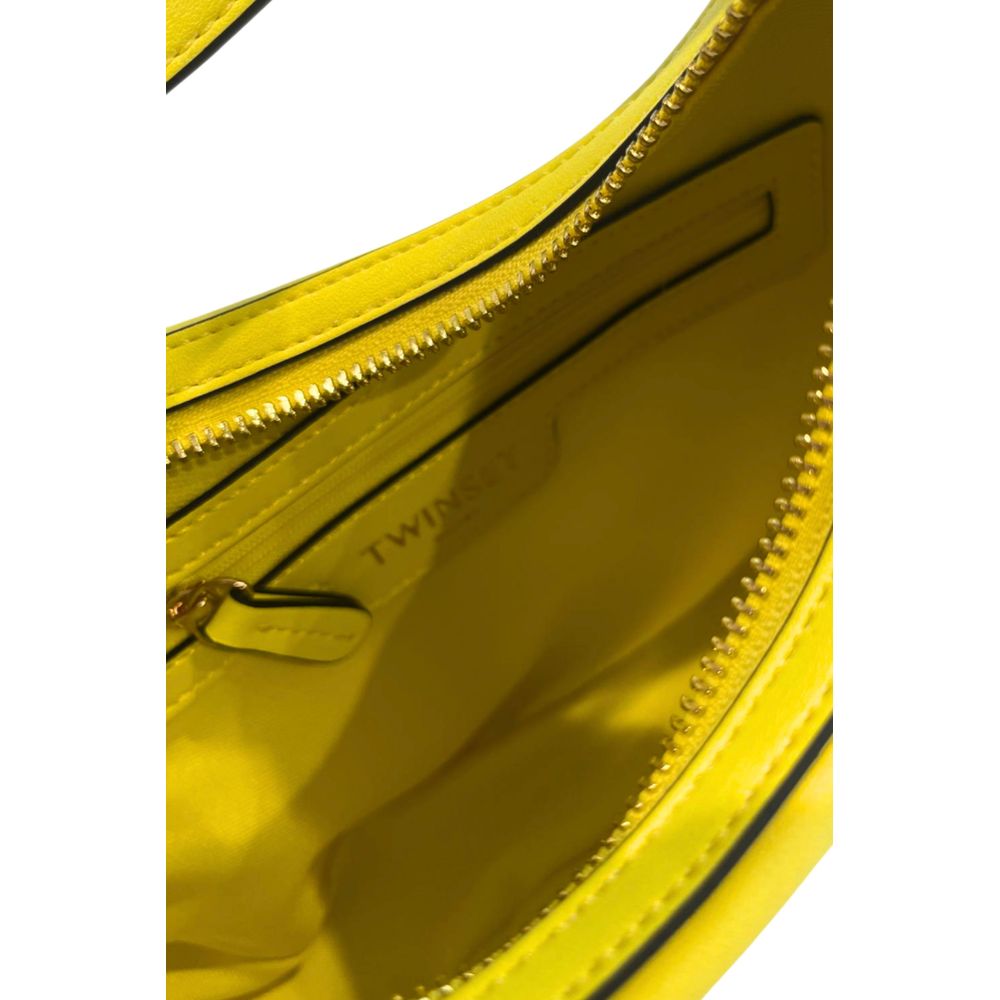 Shoulder Clutch Handbag by Twinset for women in polyethylene bicolour & gold showcases a sculptural silhouette, featuring a secure zipper, ample built-in-compartments, and versatile shoulder-strap & adjustable-strap for a sculptural aesthetic.