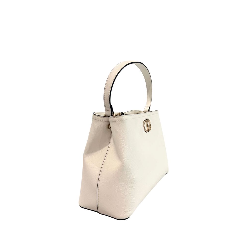 Shoulder Bag by Twinset for women in polyurethane gold & white features a effortless sophistication silhouette, secured by a magnetic & button with ample built-in-compartments and versatile shoulder-strap & adjustable-strap for a effortless sophistication finish.