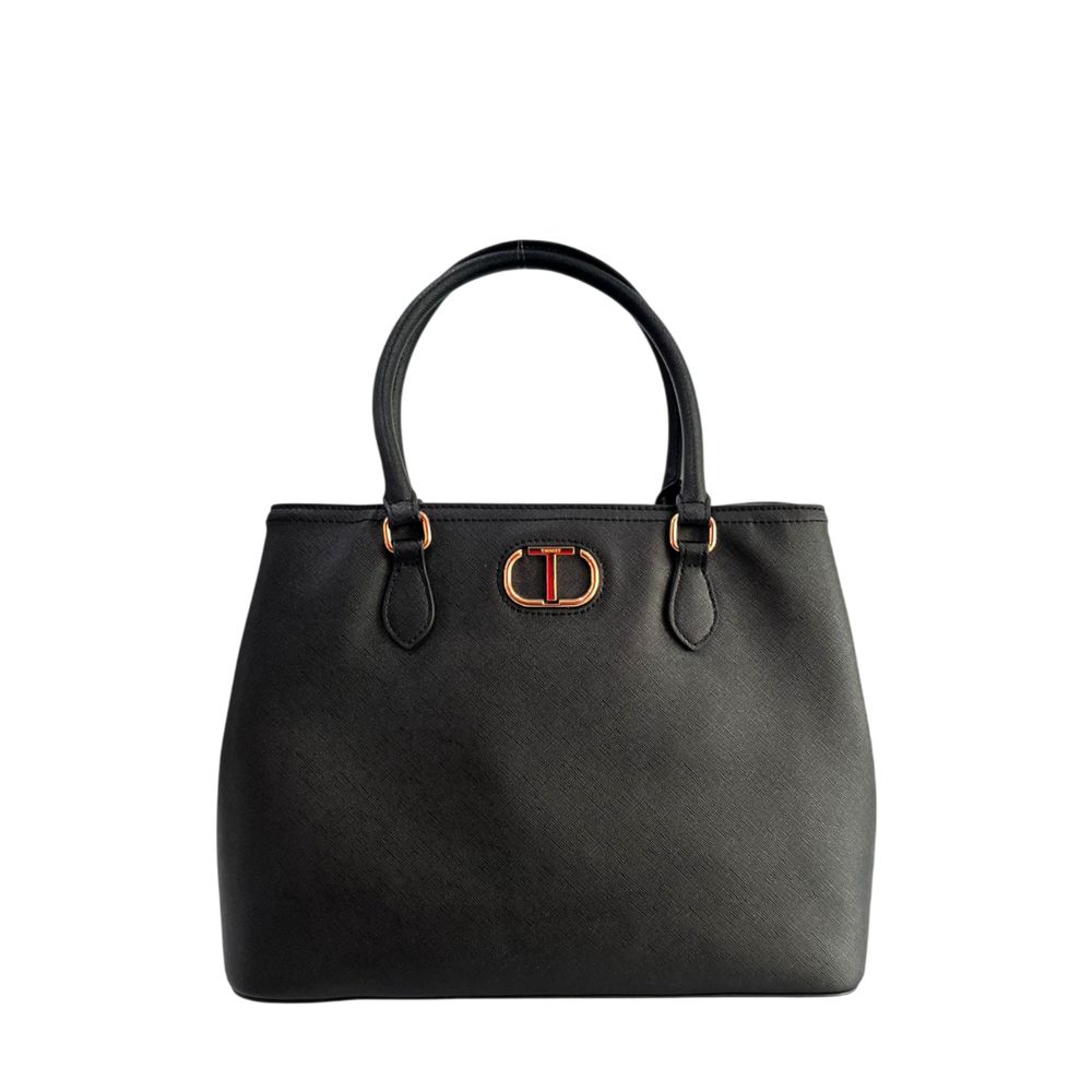 Shoulder Bag by Twinset for women in polyurethane black, gold & yellow features a stately silhouette, showcasing a secure magnetic & button, ample built-in-compartments, and stately shoulder-strap & adjustable-strap for a stately finish.