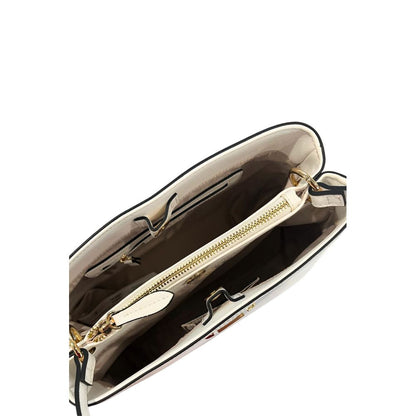 Shoulder Bag by Twinset for women in polyurethane gold & white showcases a statuesque silhouette, artfully detailed with a secure magnetic & button, organized built-in-compartments, and versatile shoulder-strap & adjustable-strap for a statuesque look.