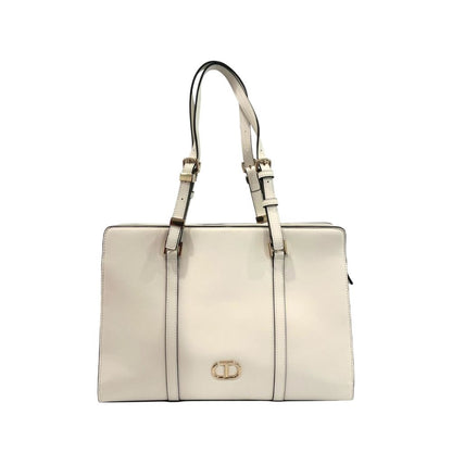 Shoulder Clutch Handbag by Twinset for women in polyurethane gold & white features a statuesque silhouette, showcasing a secure zipper and organized built-in-compartments with versatile shoulder-strap & adjustable-strap for statuesque evening wear.