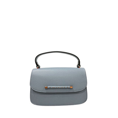Mini Flap Shoulder Bag by Twinset for women in polyurethane blue & silver features a stately silhouette, showcasing a secure flap, magnetic & button, ample , and stately shoulder-strap & adjustable-strap for a stately finish.
