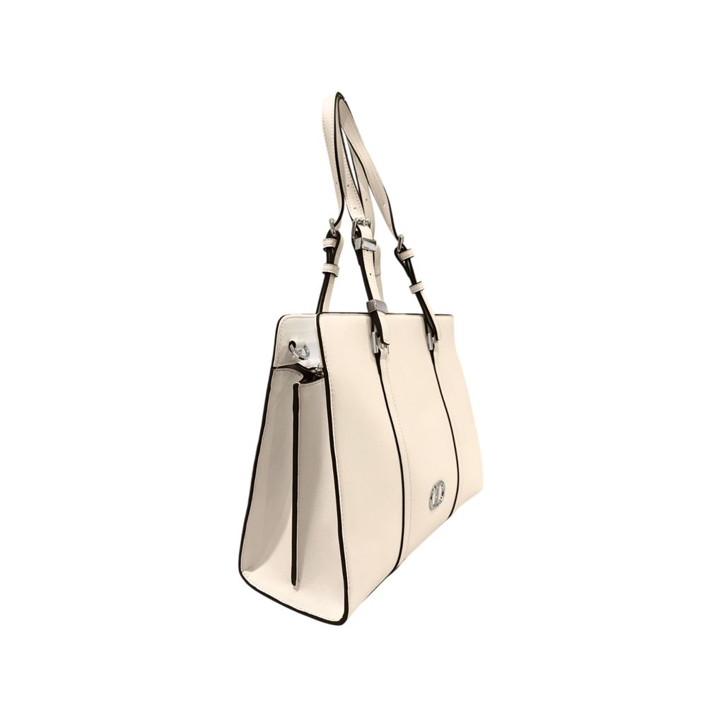 Shoulder Clutch Handbag by Twinset for women in polyurethane gold & white showcases a sculptural silhouette, featuring a secure zipper, ample built-in-compartments, and versatile shoulder-strap & adjustable-strap for a sculptural finish.