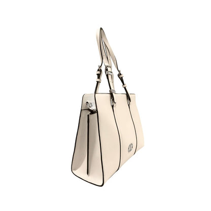 Shoulder Clutch Handbag by Twinset for women in polyurethane gold & white showcases a sculptural silhouette, featuring a secure zipper, ample built-in-compartments, and versatile shoulder-strap & adjustable-strap for a sculptural finish.