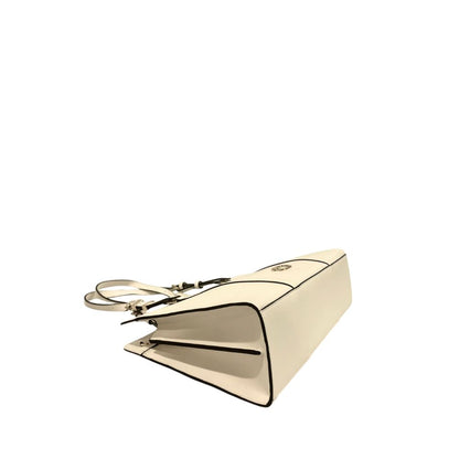 Shoulder Clutch Handbag by Twinset for women in polyurethane gold & white features a sculptural silhouette with a secure zipper, organized built-in-compartments, and versatile shoulder-strap & adjustable-strap for a sculptural finish.