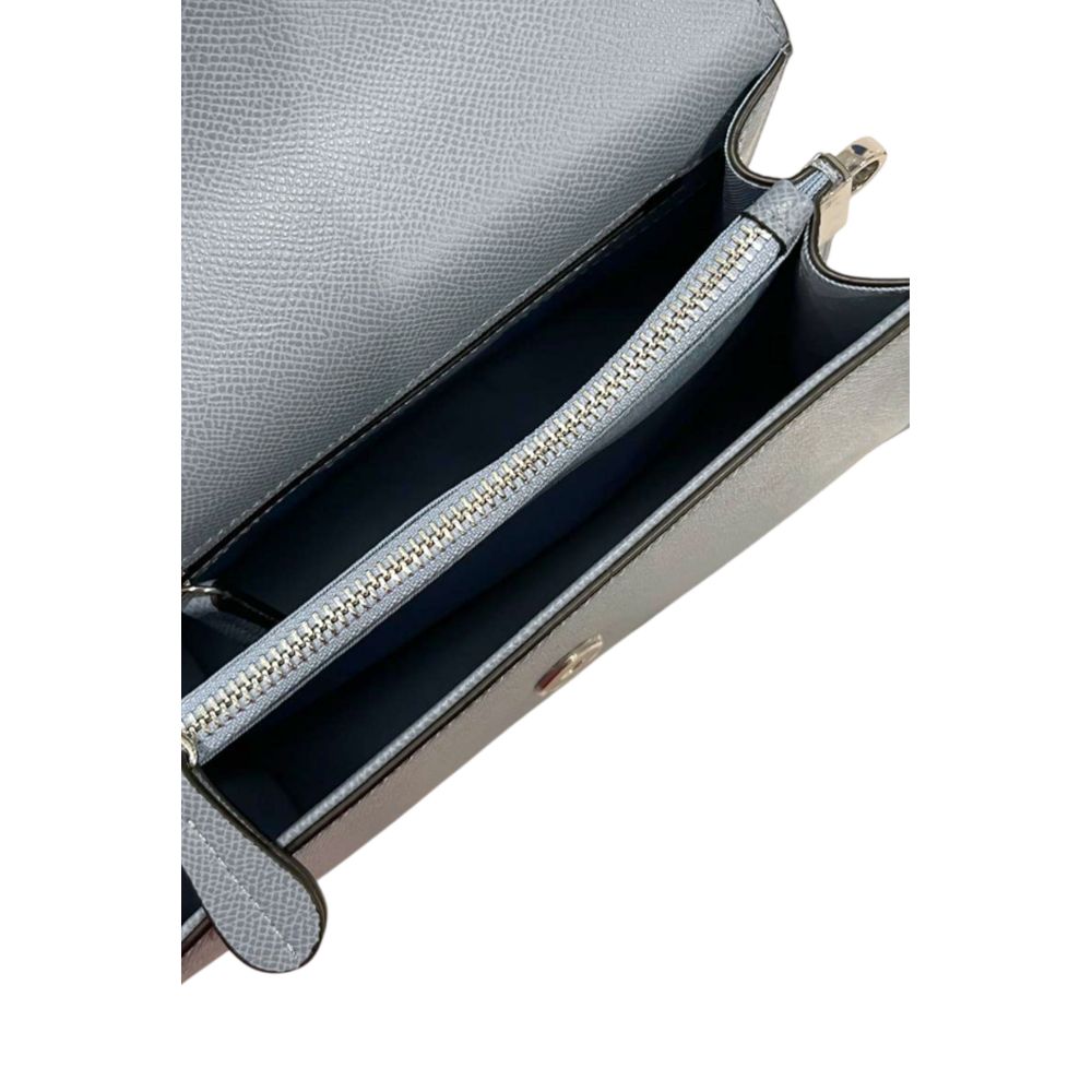 Mini Flap Shoulder Bag by Twinset for women in polyurethane blue & silver features a statuesque silhouette, showcasing a secure flap, magnetic & button and statuesque with versatile shoulder-strap & adjustable-strap for a statuesque finish.