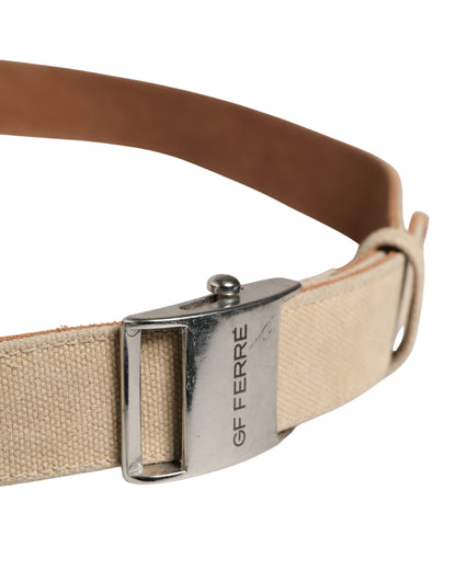 GF Ferre Canvas & Metal Belt - Beige Silver