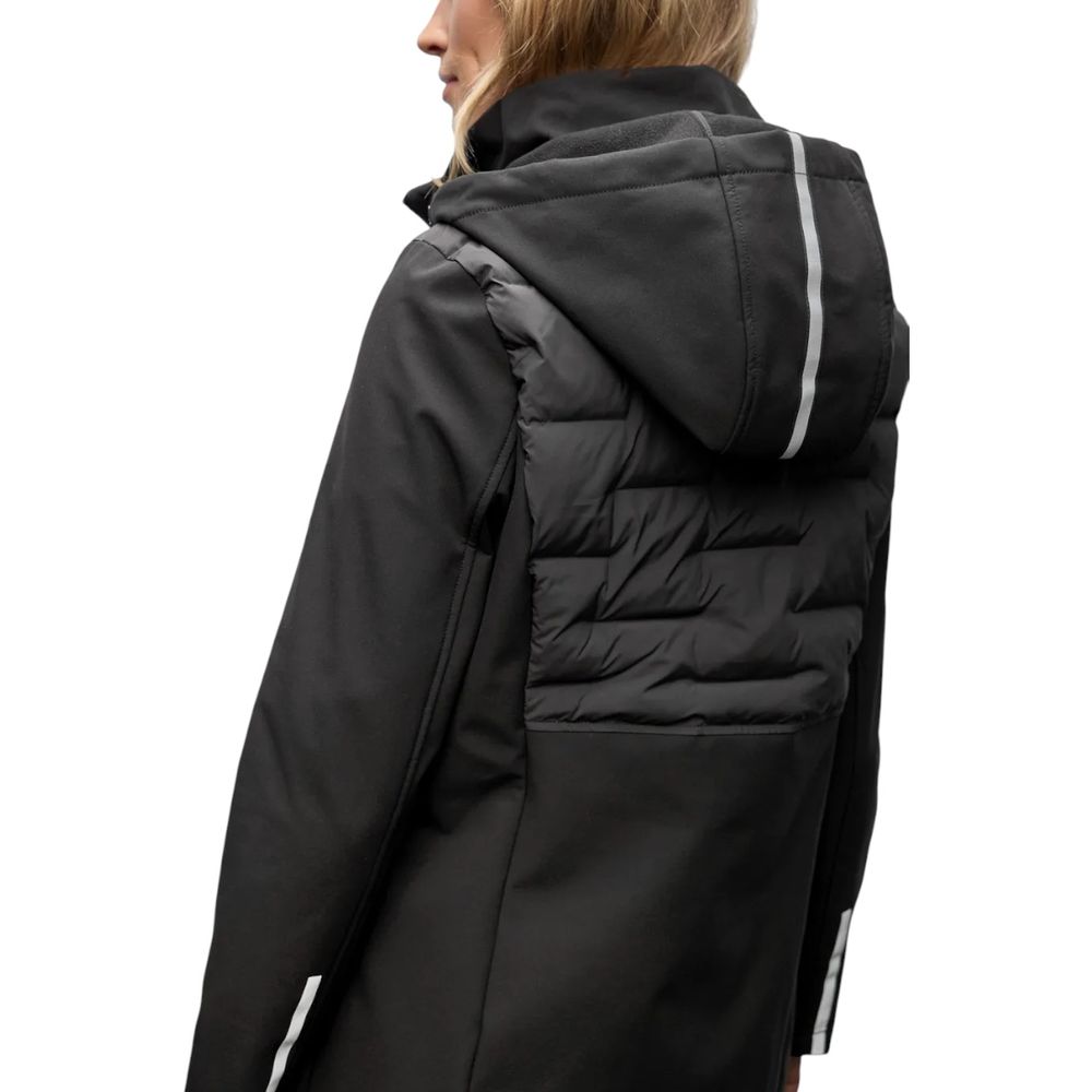 Hooded Overcoat by Street One for women in polyester black presents a luxurious silhouette, showcasing a luxurious hooded neckline and sophisticated pockets, hooded, insulated & windproof for a premium, luxurious look.