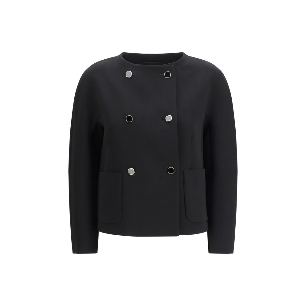 Overcoat by Max Mara for women in acetate & polyester black features an satoral silhouette, showcasing a sophisticated round neckline and satoral pockets for a premium, timeless look.