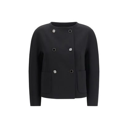 Overcoat by Max Mara for women in acetate & polyester black features an satoral silhouette, showcasing a sophisticated round neckline and satoral pockets for a premium, timeless look.