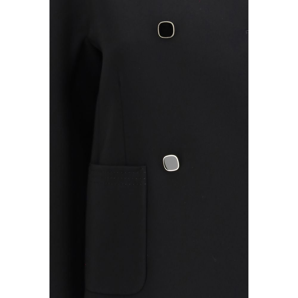 Overcoat by Max Mara for women in acetate & polyester black showcases a enveloping silhouette, detailed with distinctive pockets and a enveloping .