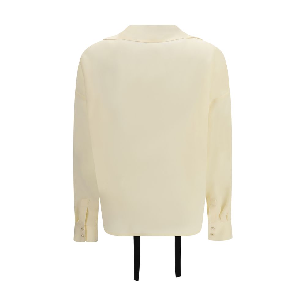 Blouse by Max Mara for women in silk beige & ivory features an polished silhouette, showcasing a sophisticated shirt-collar neckline and detail for a truly polished finish.