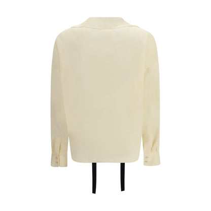 Blouse by Max Mara for women in silk beige & ivory features an polished silhouette, showcasing a sophisticated shirt-collar neckline and detail for a truly polished finish.