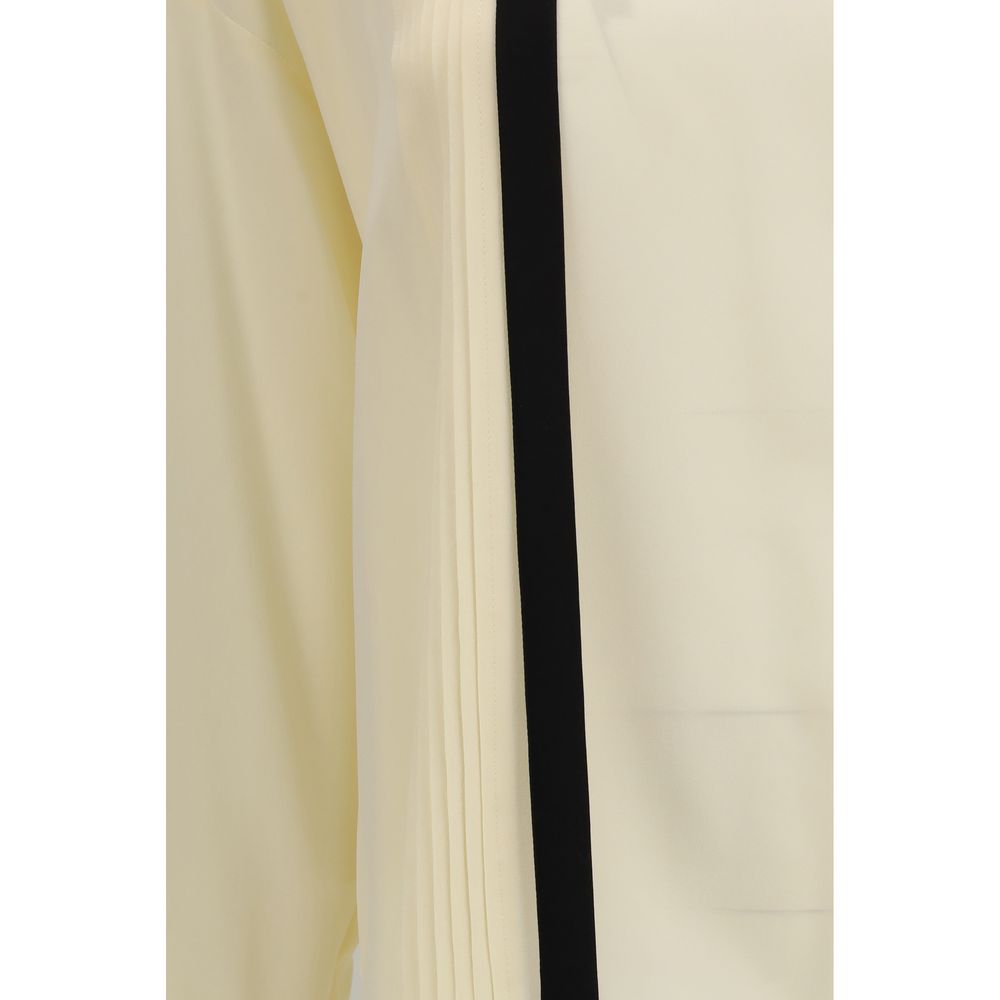 Blouse by Max Mara for women in silk beige & ivory showcases a sleek silhouette, elegantly detailed with a sleek and for a sleek finish.