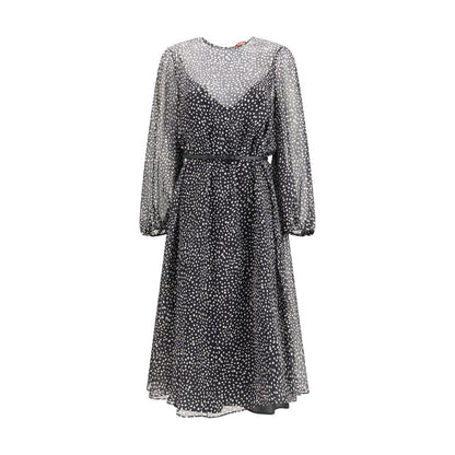 Dress by Max Mara for women in acetate nylon leather & silk black, patterned & print features an eye catching silhouette with a sophisticated crew neckline, elegant long-sleeve, and a refined midi for a eye catching aesthetic.
