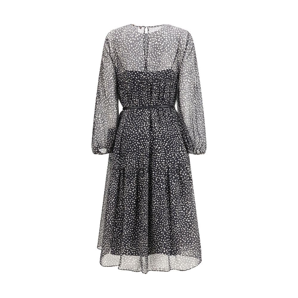 Dress by Max Mara for women in acetate nylon leather & silk black, patterned & print features an sultry silhouette defined by a crew neckline and , falling to an sultry midi for a sultry look.