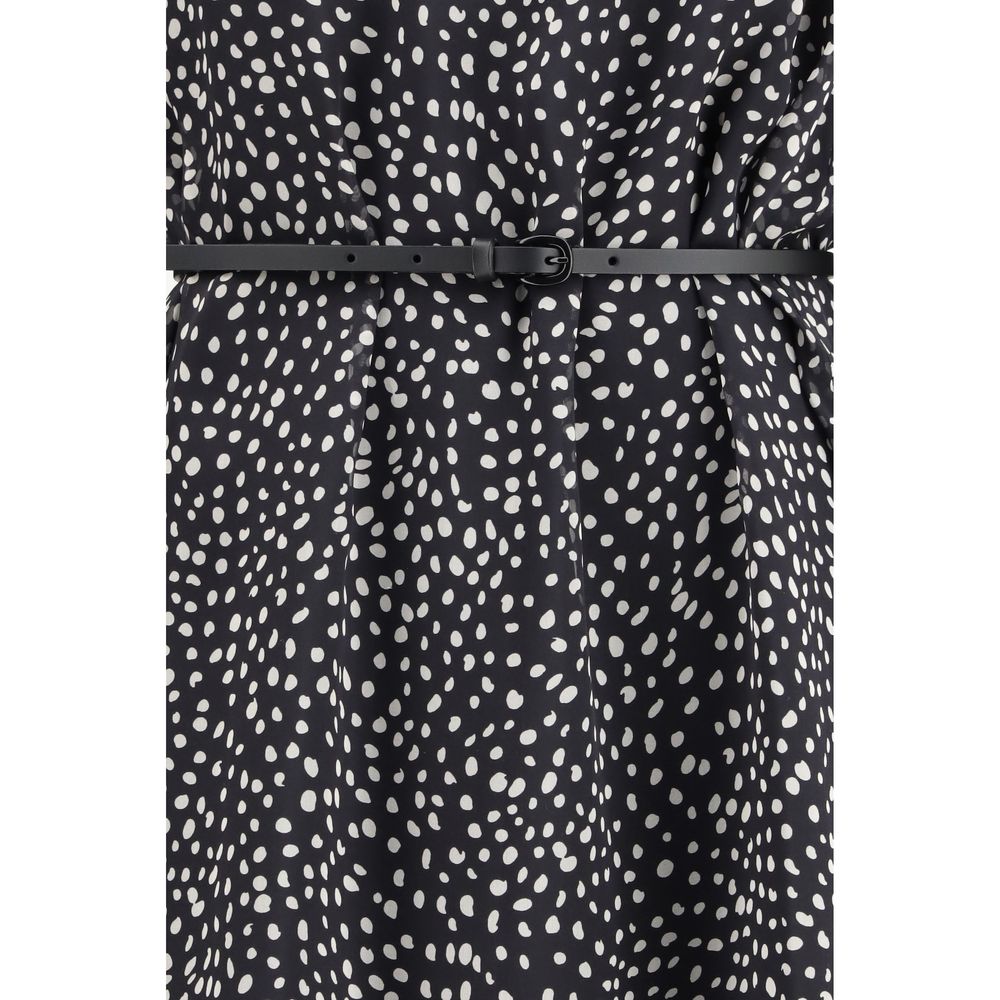 Dress by Max Mara for women in acetate nylon leather & silk black, patterned & print features a dramatic silhouette, showcasing an elegant and that flows into a dramatic midi.