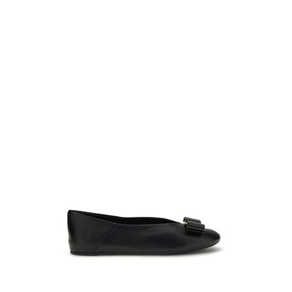 Ballet Flat Shoes by Ferragamo for women in bos taurus calf leather black showcases a resplendent Women's Bos Taurus Calf Leather Ballet Flat Shoes aesthetic with a and .
