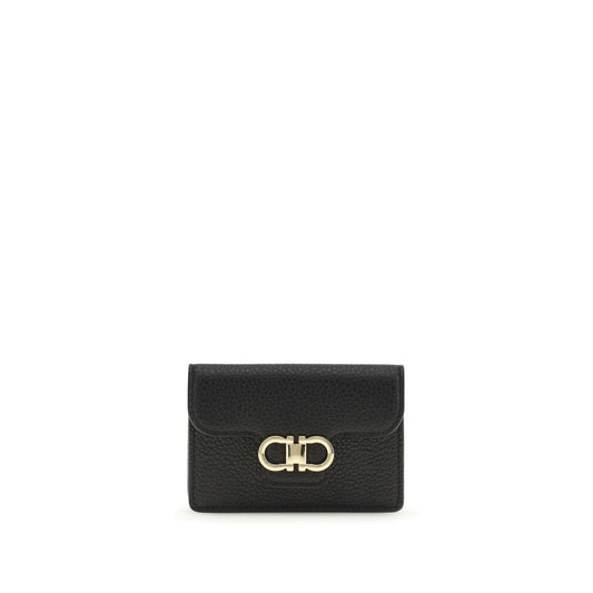 Cardholder Wallet by Ferragamo for women in bos taurus calfskin leather black features a sleek silhouette, showcasing the sleek Gancini Bos Taurus Calfskin Leather Cardholder Wallet design with sophisticated card-organization for a premium look.