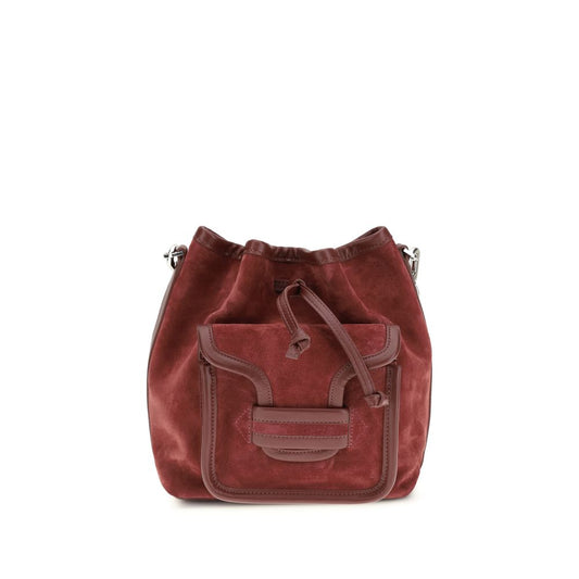 Bucket Handbag by Pierre Hardy for women in bos taurus suede calfskin leather bordeaux features a effortlessly chic silhouette, showcasing a secure flap & drawstring, ample , and versatile shoulder-strap & adjustable-strap for a effortlessly chic look.