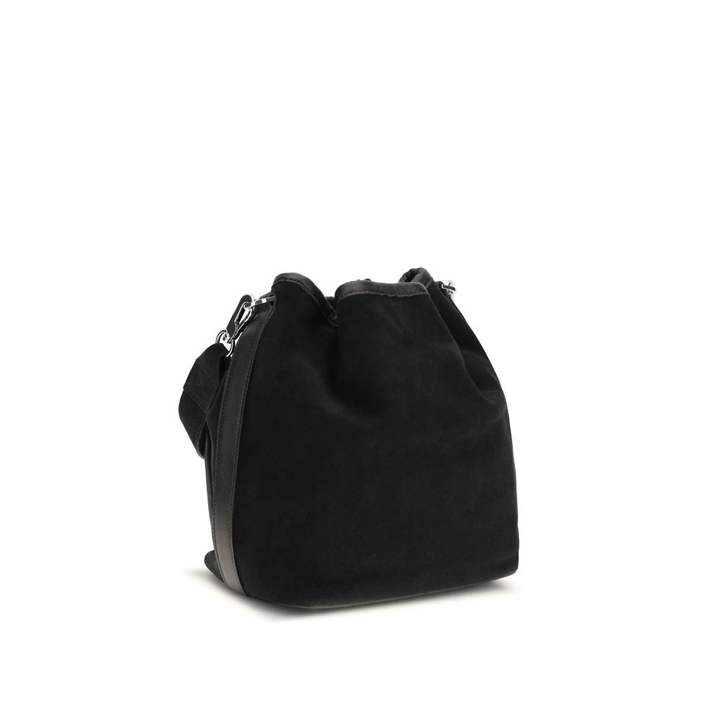 Bucket Handbag by Pierre Hardy for women in bos taurus suede calfskin leather black features an effortlessly chic silhouette, showcasing a secure flap & drawstring, effortlessly chic , and versatile shoulder-strap & adjustable-strap.