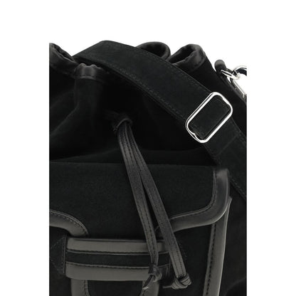 Bucket Handbag by Pierre Hardy for women in bos taurus suede calfskin leather black features a effortlessly chic silhouette, showcasing a secure flap & drawstring with ample and versatile shoulder-strap & adjustable-strap for a effortlessly chic finish.