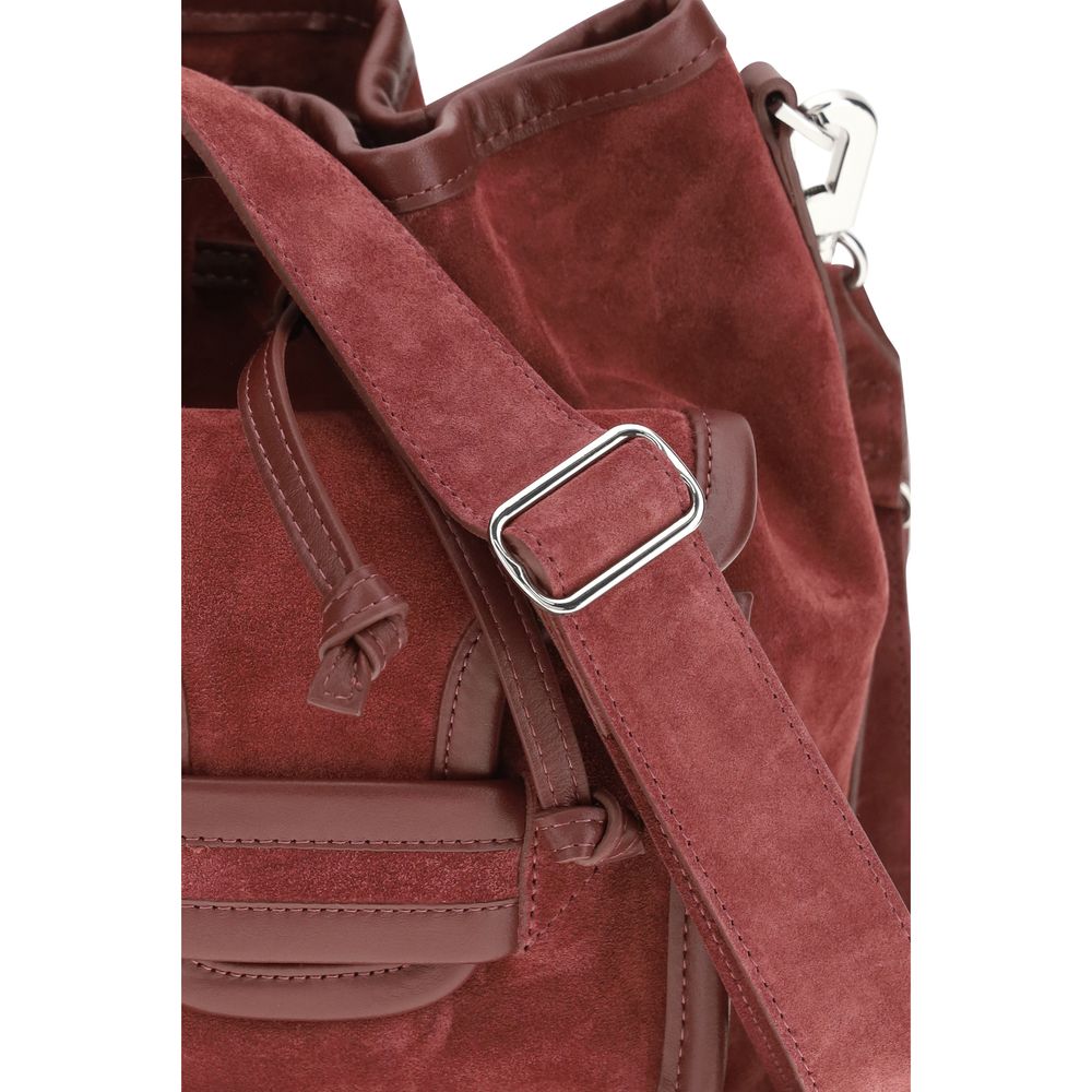 Bucket Handbag by Pierre Hardy for women in bos taurus suede calfskin leather bordeaux features an sun-drenched silhouette, showcasing a secure flap & drawstring, ample , and versatile shoulder-strap & adjustable-strap for a truly sun-drenched finish.