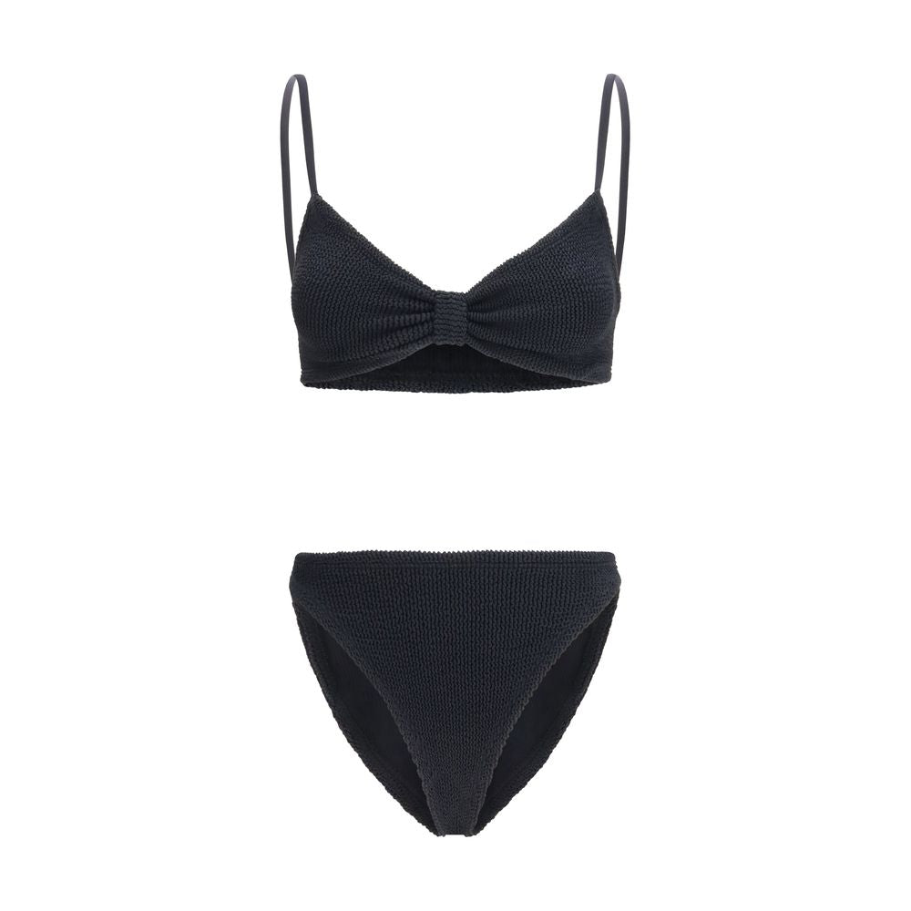Bikini by Hunza G for women in stretch polyamide black presents a sun-drenched silhouette, showcasing the sun-drenched Women's Stretch Polyamide Bikini design with a sun-drenched cut for a premium finish.