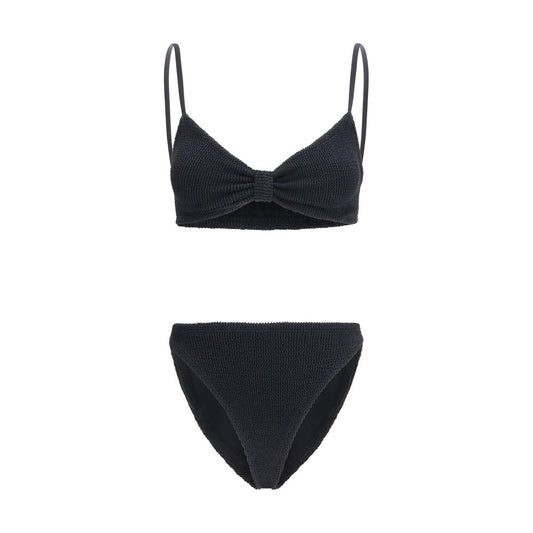 Bikini by Hunza G for women in stretch polyamide black presents a sun-drenched silhouette, showcasing the sun-drenched Women's Stretch Polyamide Bikini design with a sun-drenched cut for a premium finish.