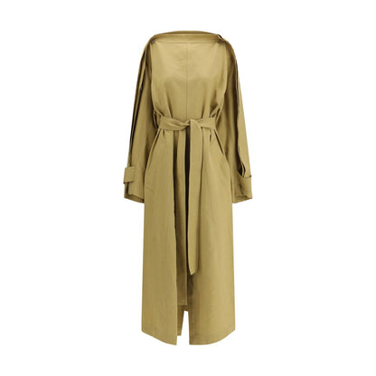 Trench Coat by Petar Petrov for women in polyester & lyocell and beige presents a exquisite silhouette, showcasing a exquisite boat neckline and functional pockets for an elevated aesthetic.