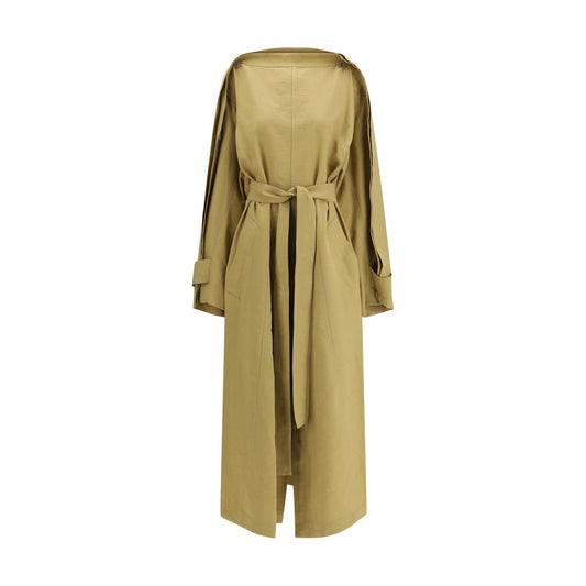 Trench Coat by Petar Petrov for women in polyester & lyocell and beige presents a exquisite silhouette, showcasing a exquisite boat neckline and functional pockets for an elevated aesthetic.