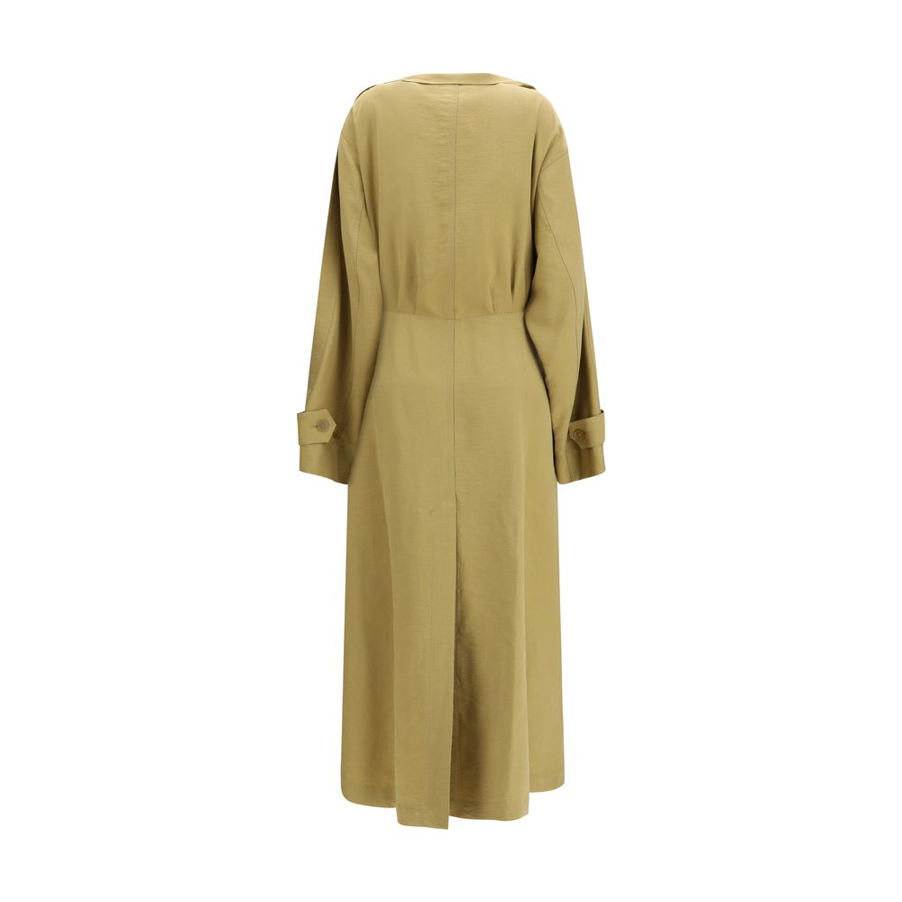 Trench Coat by Petar Petrov for women in polyester & lyocell beige presents a distinguished silhouette, artfully detailed with pockets and a distinguished boat neckline for a sophisticated, distinguished finish.