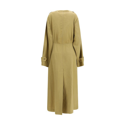 Trench Coat by Petar Petrov for women in polyester & lyocell beige presents a distinguished silhouette, artfully detailed with pockets and a distinguished boat neckline for a sophisticated, distinguished finish.