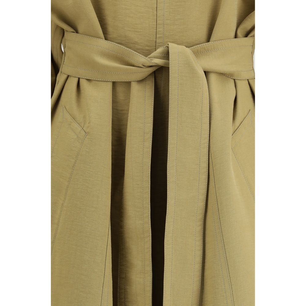 This Petar Petrov women polyester & lyocell Trench Coat in beige presents a high style silhouette, meticulously detailed with pockets and a high style for a sophisticated, timeless look.