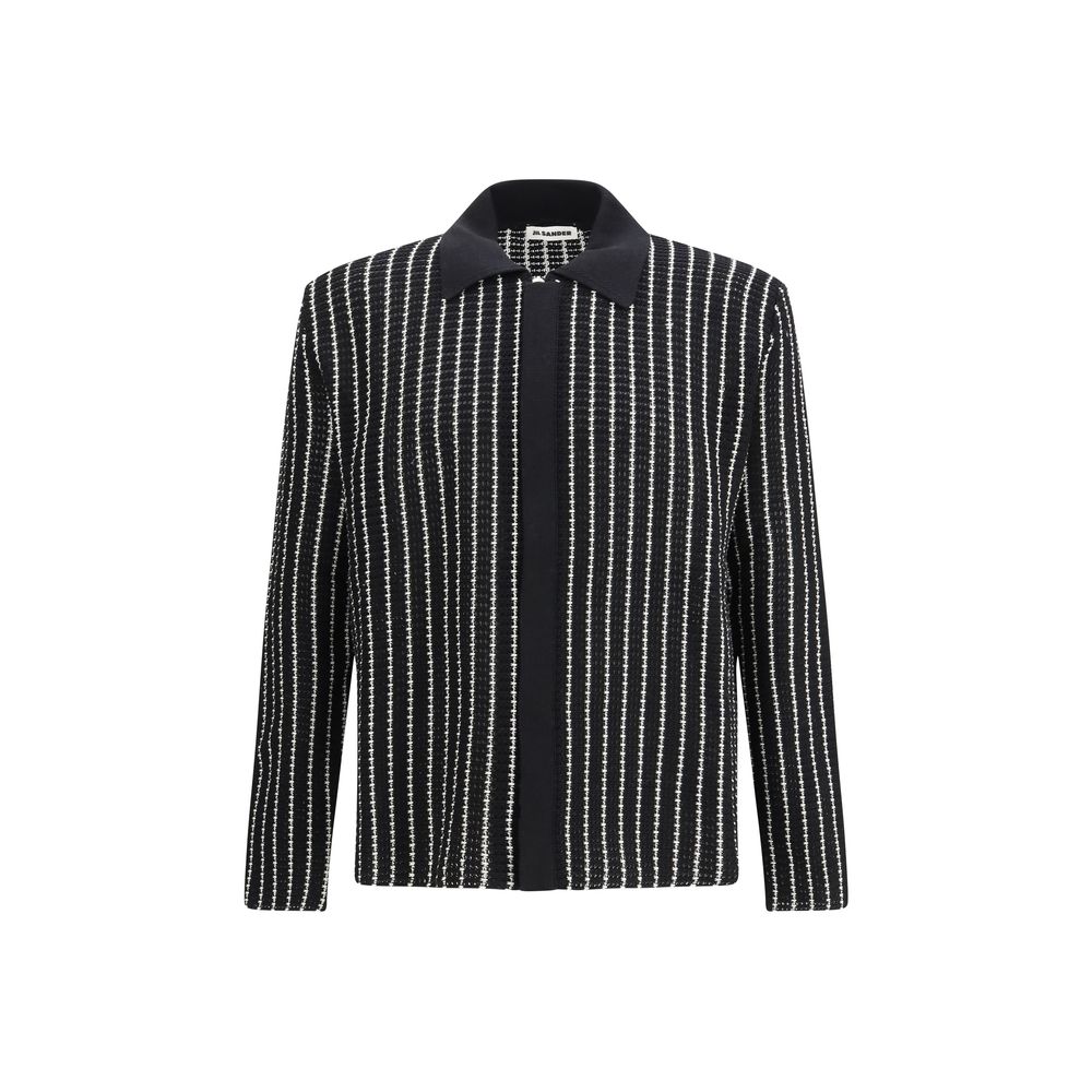 Cardigan by Jil Sander for men in cotton black & striped features an impeccable silhouette, showcasing a sophisticated and detail for a truly impeccable finish.