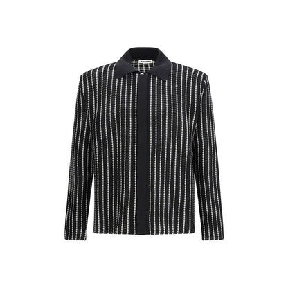 Cardigan by Jil Sander for men in cotton black & striped features an impeccable silhouette, showcasing a sophisticated and detail for a truly impeccable finish.