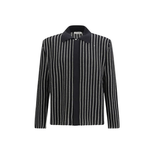 Cardigan by Jil Sander for men in cotton black & striped features an impeccable silhouette, showcasing a sophisticated and detail for a truly impeccable finish.