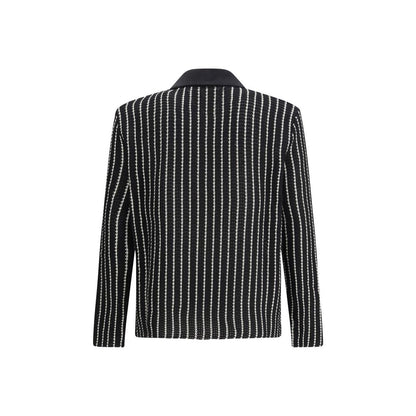 Cardigan by Jil Sander for men in cotton black & striped features a dramatic silhouette, showcasing a sophisticated and dramatic detail for a timeless, premium look.