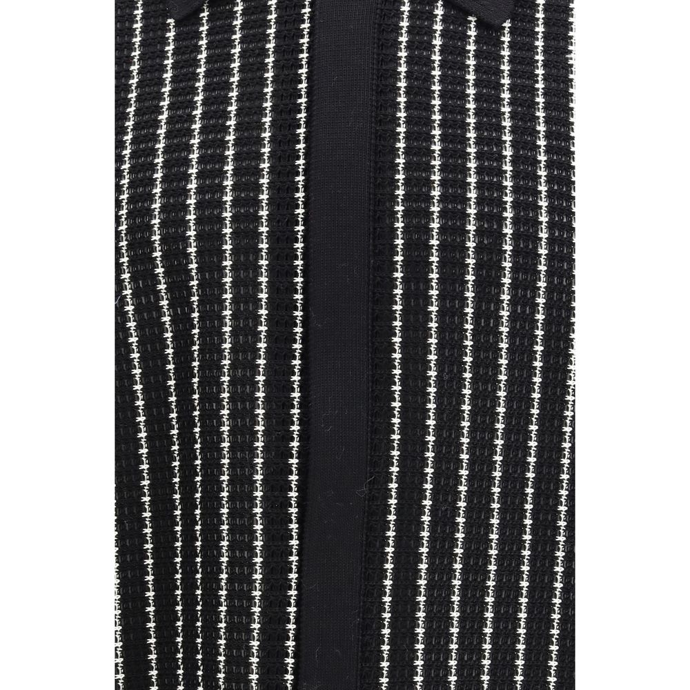 Cardigan by Jil Sander for men in cotton black & striped presents a textural silhouette, artfully finished with a textural and for a sophisticated, textural look.