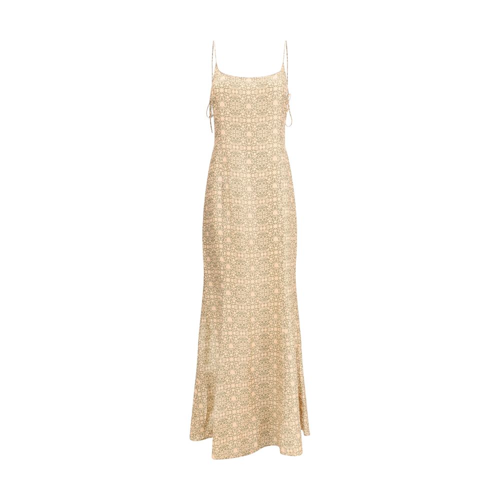 Dress by Kristina Ti for women in silk & viscose multicolor & patterned presents a sinuous silhouette, showcasing a sophisticated v-neck neckline and sleeveless detailed with a sinuous long for a refined finish.