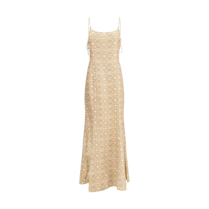 Dress by Kristina Ti for women in silk & viscose multicolor & patterned presents a sinuous silhouette, showcasing a sophisticated v-neck neckline and sleeveless detailed with a sinuous long for a refined finish.