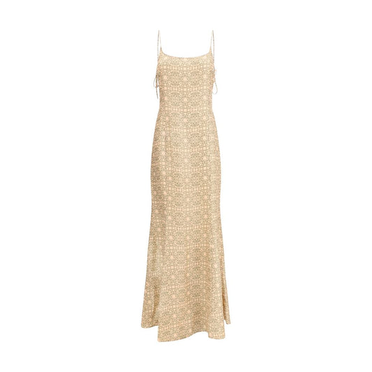 Dress by Kristina Ti for women in silk & viscose multicolor & patterned presents a sinuous silhouette, showcasing a sophisticated v-neck neckline and sleeveless detailed with a sinuous long for a refined finish.