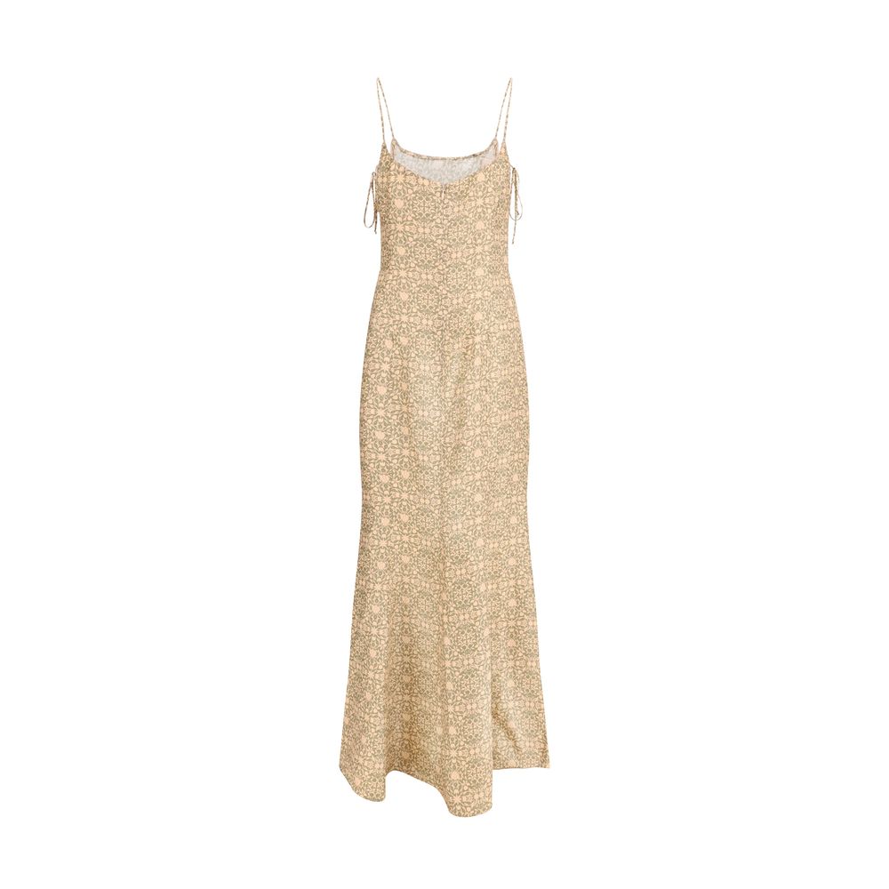 Dress by Kristina Ti for women in silk & viscose multicolor & patterned features a dramatic silhouette, showcasing an elegant v-neck neckline and that flows into a dramatic long.