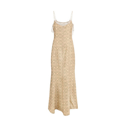 Dress by Kristina Ti for women in silk & viscose multicolor & patterned features a dramatic silhouette, showcasing an elegant v-neck neckline and that flows into a dramatic long.