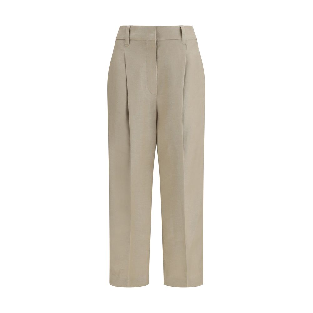 Trousers by Brunello Cucinelli for women in linen beige features an on trend silhouette, showcasing a sophisticated regular-fit & wide with a long and for an on trend finish.
