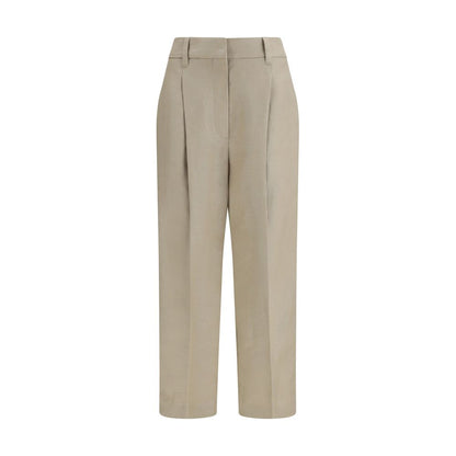 Trousers by Brunello Cucinelli for women in linen beige features an on trend silhouette, showcasing a sophisticated regular-fit & wide with a long and for an on trend finish.