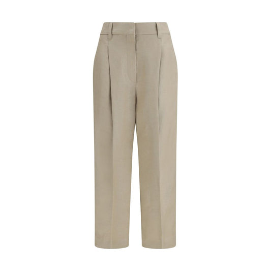 Trousers by Brunello Cucinelli for women in linen beige features an on trend silhouette, showcasing a sophisticated regular-fit & wide with a long and for an on trend finish.